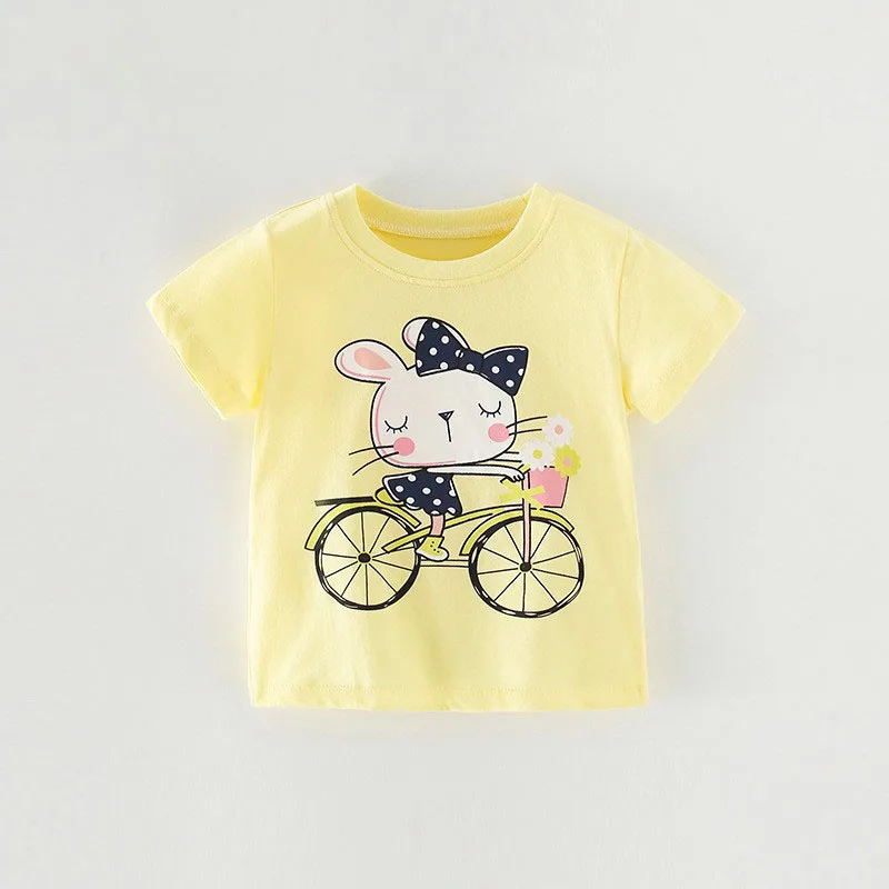 Kids Cotton T-shirt Frill Hem Colorful Print O Neck Short Sleeve T Shirts For Boys Girls Summer Casual Soft Children Daily Tops