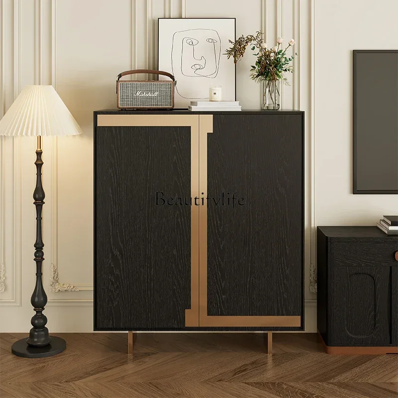 

5ld14 Light Luxury Solid Wood Modern Minimalist Decorative Side Cabinet Against The Wall Integrated Storage High Cabinet