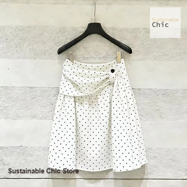 Korean polka-dot design belt polka-dot pleated skirt women's spring and summer new sweet retro high waist fashion skirt