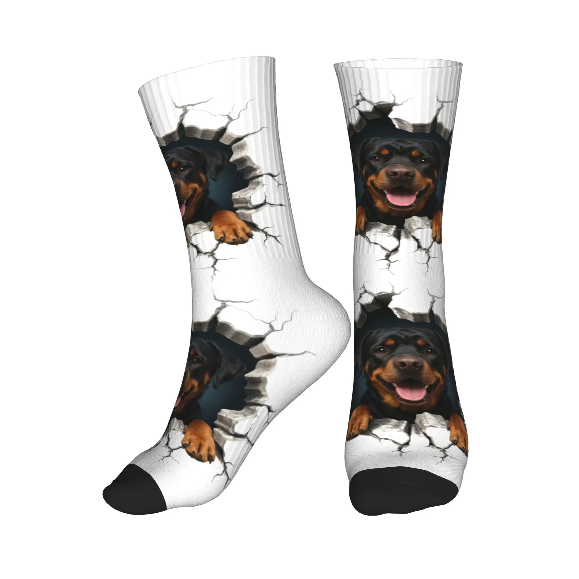 

Breaking Through Rottweiler Dress Socks Men's Women's Warm Fashion Novelty Dog Lover Crew Socks