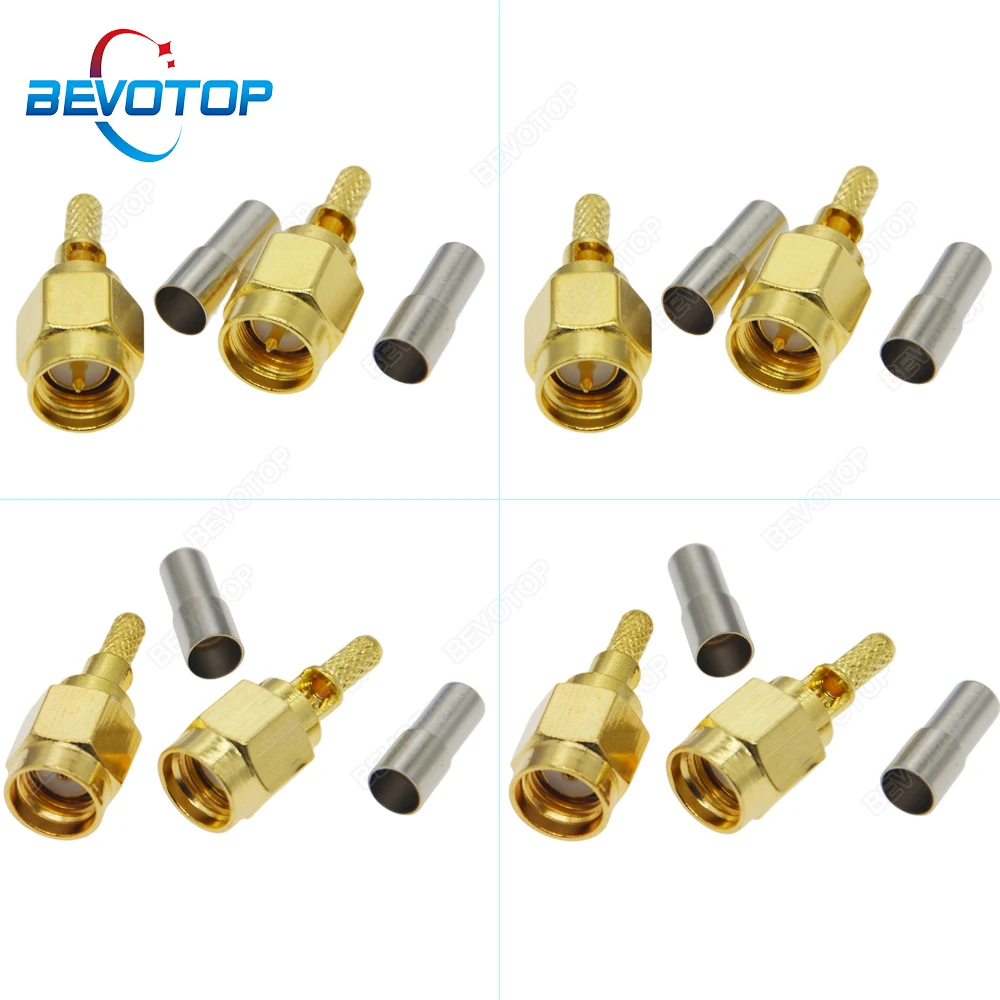 10pcs/lot RP-SMA/SMA Male with Window Connector Crimp RG174 RG316 LMR100 RF Connector Gold Plated 50 Ohm