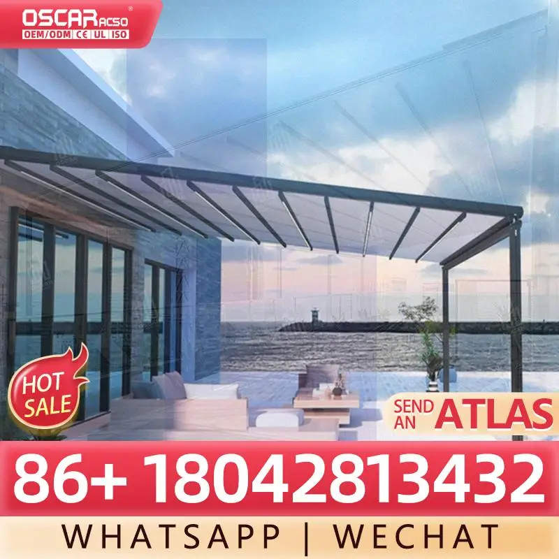 

Smart Electric Retractable Aluminium Awning Canopies Waterproof PVC Balcony Roof Folding Outdoor Garden Pergola Gazebo Retractab