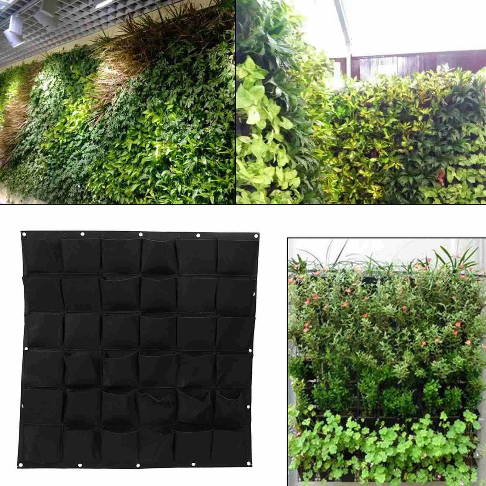 36 Pockets Hanging Planting Bag Outdoor Vertical Green Wall Garden Planter Bag Two Color Pockets Plant Growing Pouch