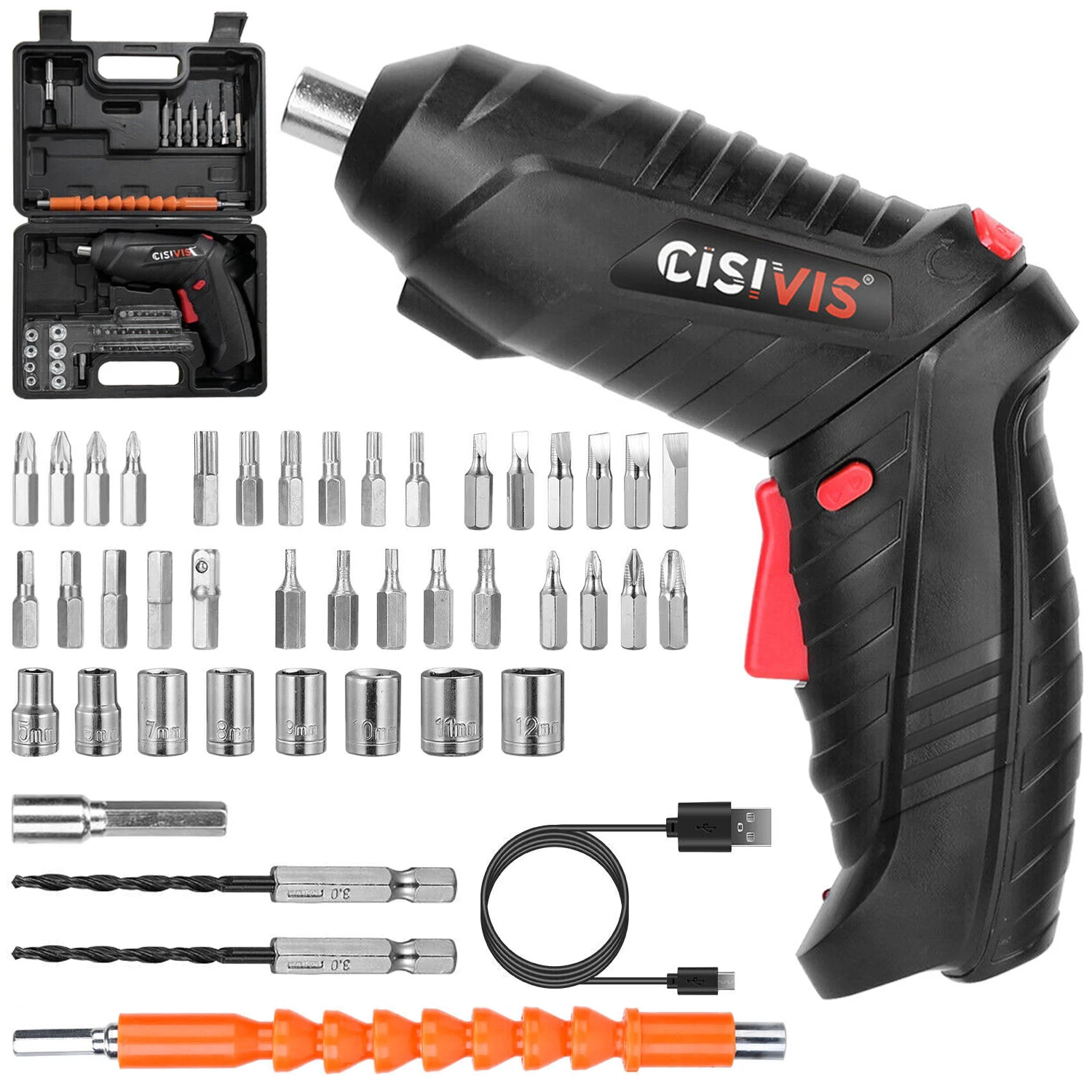 47PCS Cordless Drill Electric Screwdriver Set Li-Ion Battery Industrial & DIY Grade Rechargeable Drill Driver Bits Kit