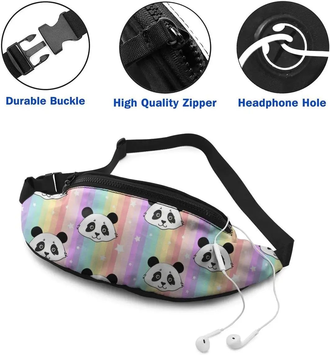 Cute Panda Waist Bag with Headphone Hole Belt Bag Adjustable Sling Pocket Fashion Hip Bum Bag for Women Men Kids Outdoors