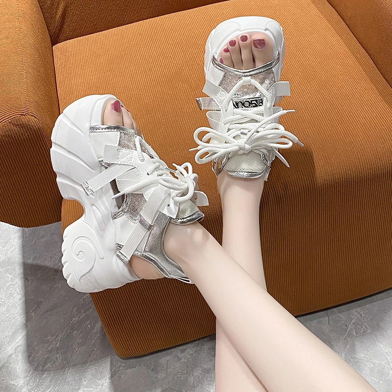 Summer kawaii Women Sneakers Mesh High Platform Trainers scarpe bianche tacchi zeppe sandali donna traspirante scarpe estive Casual