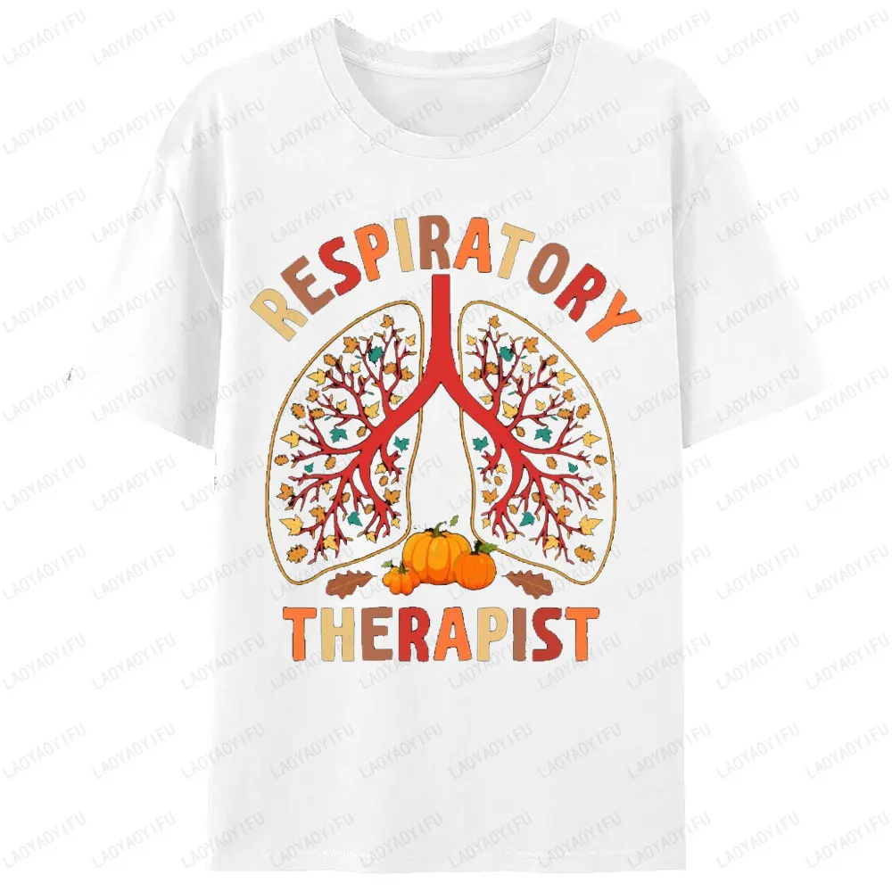 Lung Respiratory Therapist Graphic T Shirts Autumn Fallen Leaves Pumpkin Pulmonologist Tshirt Tops Men Woman Printed T-shirt