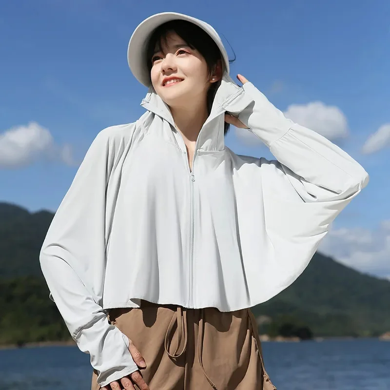 Women Ice Silk Ultraviolet-proof Coat Lady Hooded Thin Breathable Jacket Summer Femme Sports Quick Drying Sun Protection Shirt