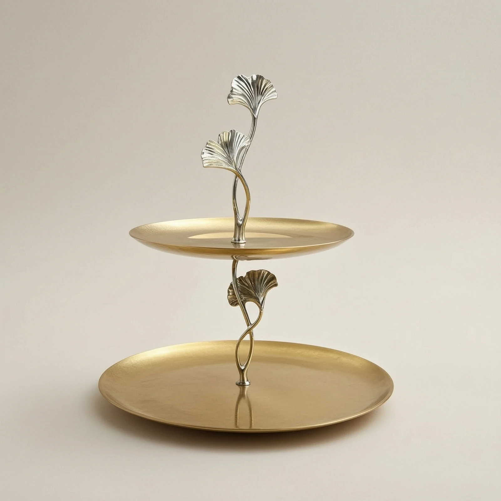 Ginkgo-Leaf Tray Stand Metal Two-Tier Tray Stand Delicate Shiny for Hosts, Dessert Table, Kitchen Counter