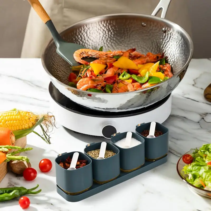 Spices Jars With Spoon Handy Condiments Jars With Spoons Condiment Jars Set Kitchen Seasoning Jar Set Multi Container For Salt