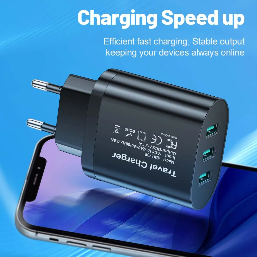 3 منافذ USB شاحن الهاتف 2.1A شحن سريع لسامسونج Xiaomi هواوي آيفون محول الهاتف المحمول الاتحاد الأوروبي/الولايات المتحدة/المملكة المتحدة التوصيل
