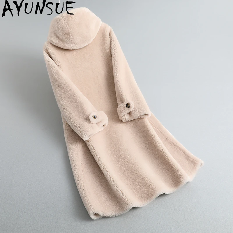 AYUNSUE 100 % natürliche Wollmäntel für Damenbekleidung, lange körnige Samtjacken für Damen, 2025, neu in Oberbekleidung, Ropa Para Mujer