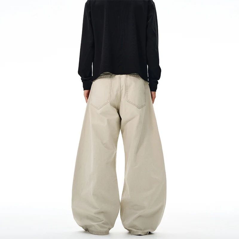 سراويل كاجوال من قماش الدنيم ذات شفرات منحنية بلونين لكل من الرجال والنساء، سراويل زوجية بسيطة وفضفاضة على طراز الشارع