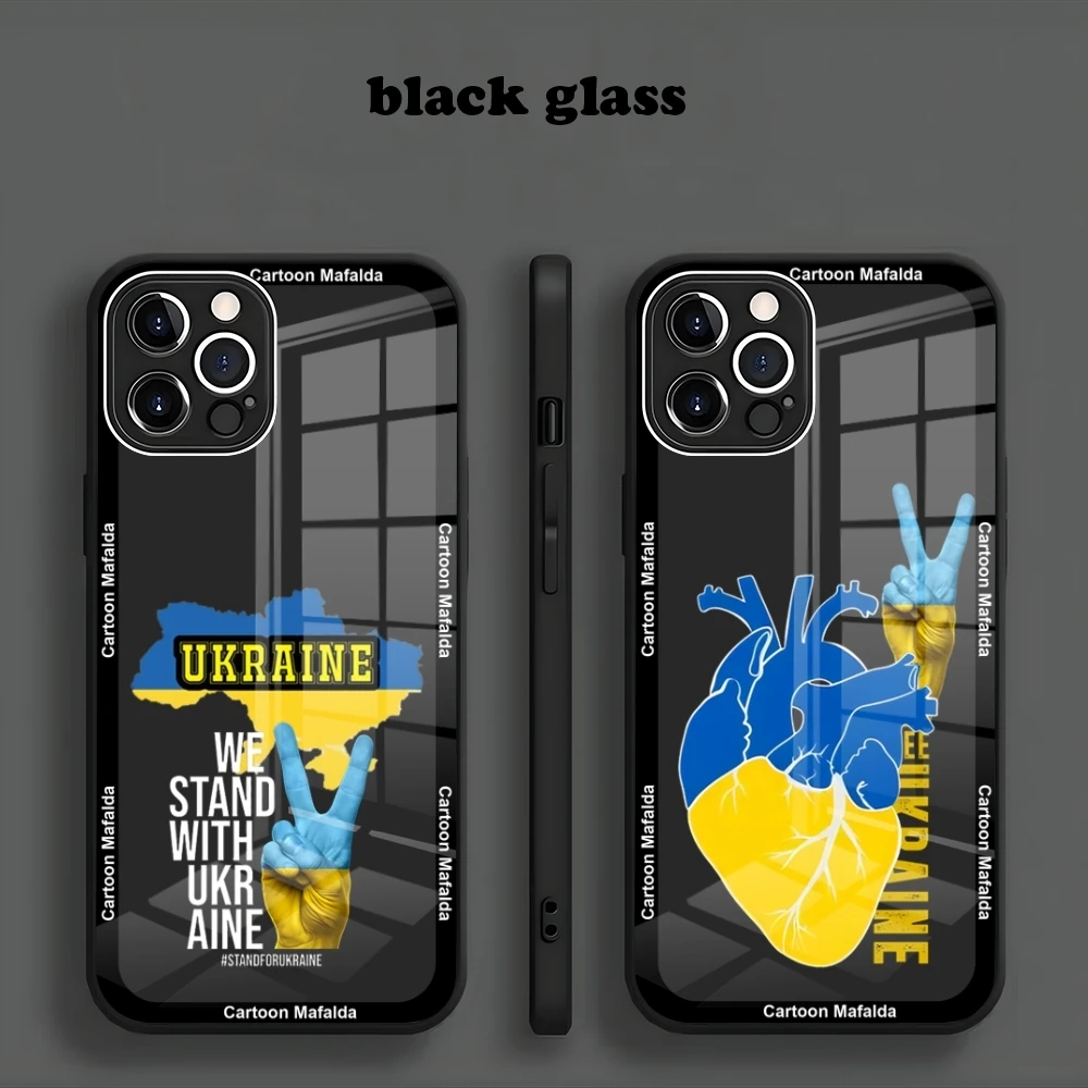 Ukrainian flag phone case new for Iphone 15 14 13 12 11 Pro Max X XS XR 7 8 Plus 2020 SE Metallic Paint Glass