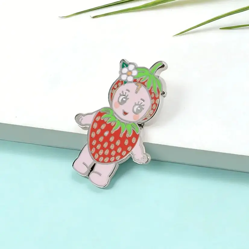 Cute Strawberry Girl Enamel Pin Kawaii Fruit Baby Boy Brooch Metal Badge Jewelry Fashion Accessories Gift Backpack Clothing Deco