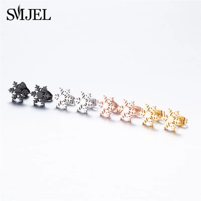 Minimalist Golden Stainless Steel Geometry Earrings for Women Fashion Snowflake Deer Cat Earings Small Rocket Spaceship Studs