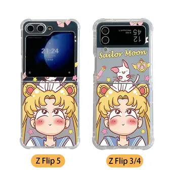 Pouzdro na telefon s motivem anime námořníků - roztomilé měsíce, kočka Luna, pro Samsung Galaxy Z Flip 3 4 Z Flip 5 Z Fold 4 5G, měkké, proti pádu, zadní kryt z PC 10 nejlepší prodej Flipové pouzdro Sailor Moon pro Samsung Galaxy Z - №1