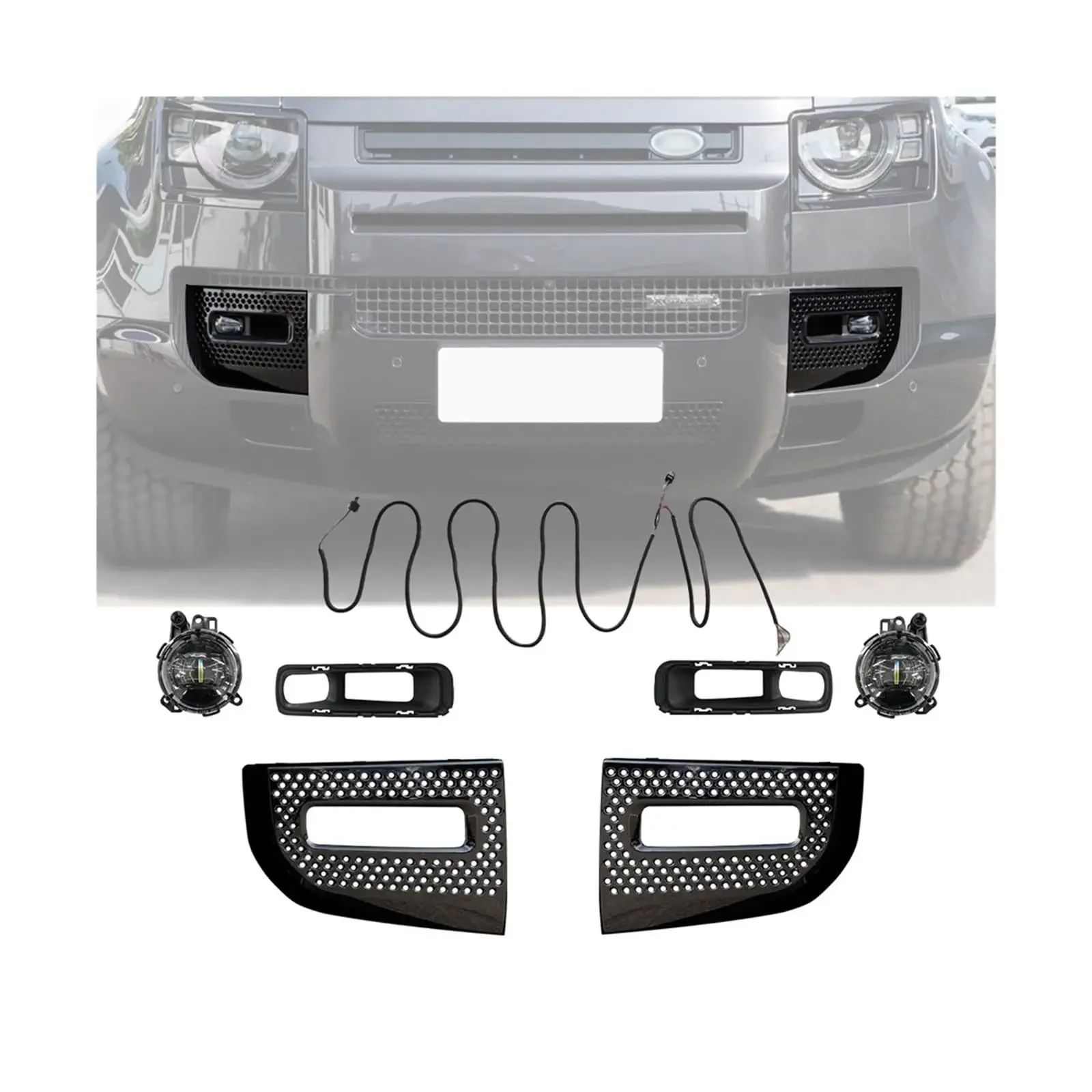 Suitable for Land Rover Defender 90/110/130 LED bright black front fog lights with bulb wiring