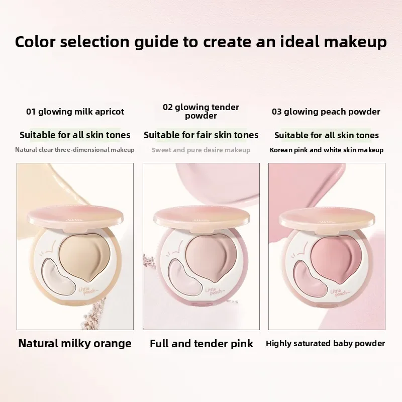 LITTLE ONDINE Peach Highlighter Cream Makeup Bronzers Powder Double Texture Duo Color Matte Face Brightener Palette