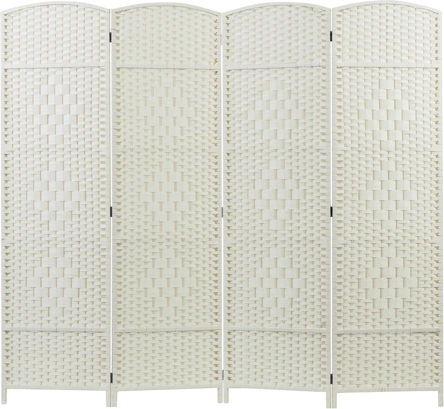 4-Panel Dual-Hinged Freestanding Woven White Wood Room Divider