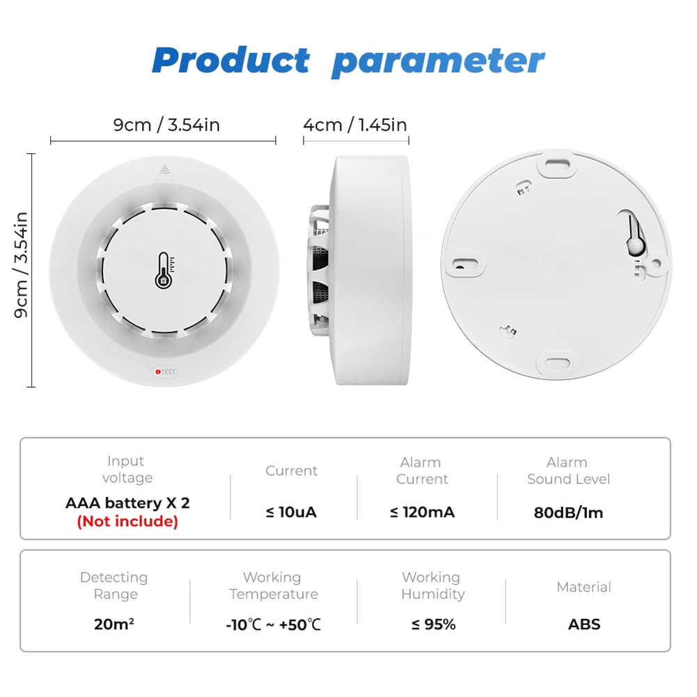 2-in-1 Tuya WiFi Smart Smoke Brandalarm Temperatuur- en vochtigheidssensor Detector Home Security System Alexa Google Assistant