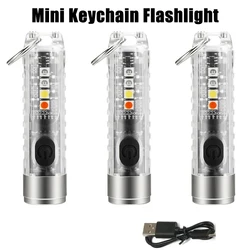 Mini LED EDC Flashlight Multi-function USB Rechargeable Keychain Torch With Magnetic Portable Powerful Outdoor Camping Lantern