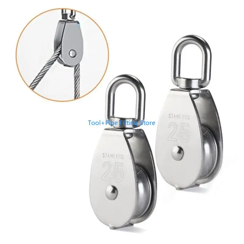 F92B 2PCS Thép không gỉ Nhiệm vụ hạng nặng đơn Bánh xe nâng dây nâng dây thừng ròng rọc