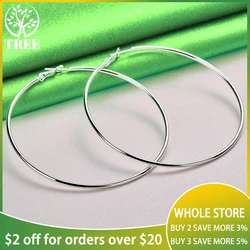 925 Sterling Silver 50-80mm Trendy Thin Smooth Big Round Hoop Earrings For Women Party Engagement Wedding Birthday Charm Jewelry