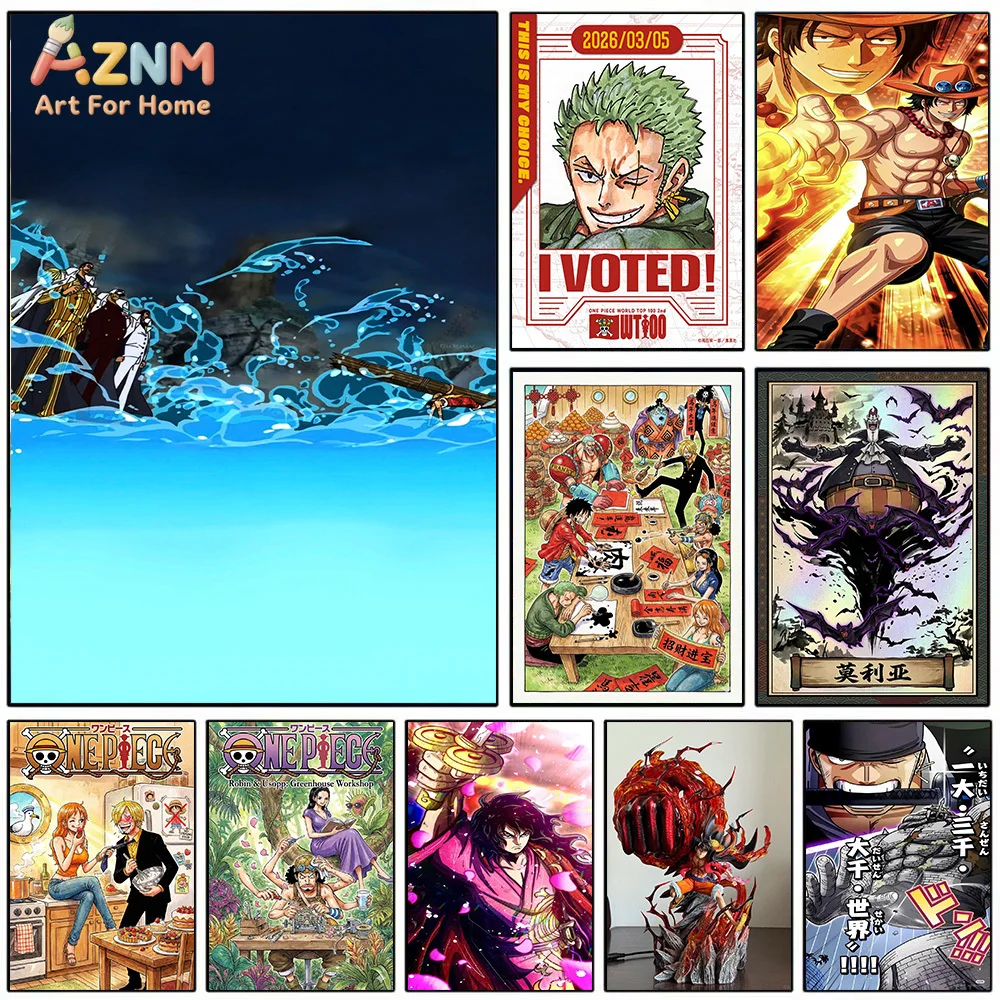 AZNM - Lienzo decorativo de pared con diseño de anime de One Piece, Zoro, Ace, Luffy, Sanji, Nami, Jinbe, sin marco, decoración del hogar
