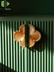BCD Vintage Brass Cabinet Door Handles French Light Luxury Four Leaf Flower Wardrobe Door Drawer European Handles For Furniture