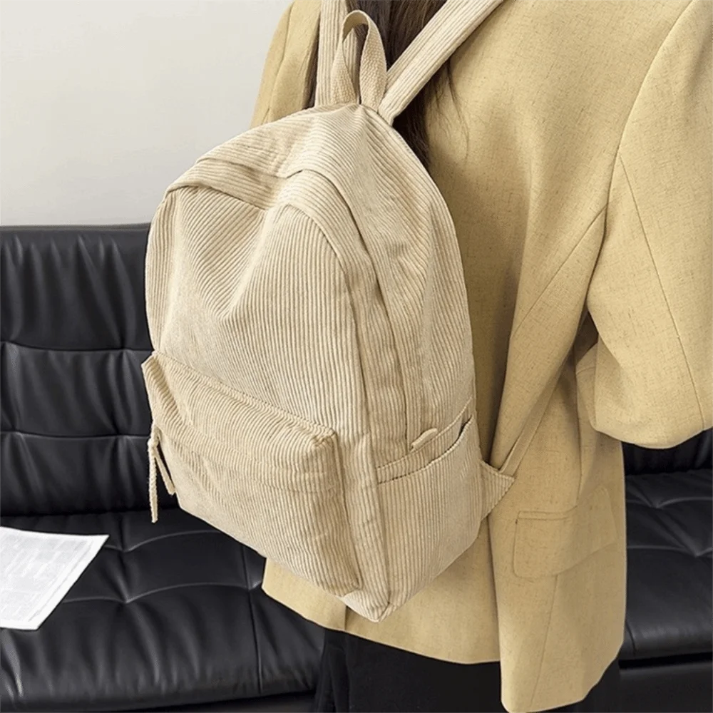 Lightweight Corduroy Backpack Harajuku Solid Color Students School Bag Japanese Style College Style Students Daypack Kids