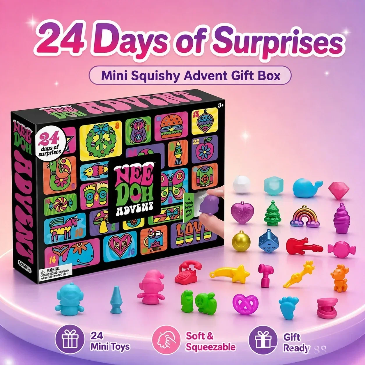 Squishy Fidget Toy Advent Calendar Gift Box, Christmas Halloween Easter Stress Relief Squeeze Surprise Blind Box for Kids