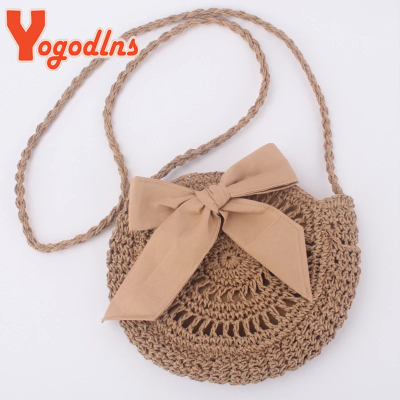 Sommer Bogen Stroh Tasche Runde Seil Schulter Taschen Einfache Gewebte Stricken Umhängetasche Mode Kleine Strand Handtasche Casual