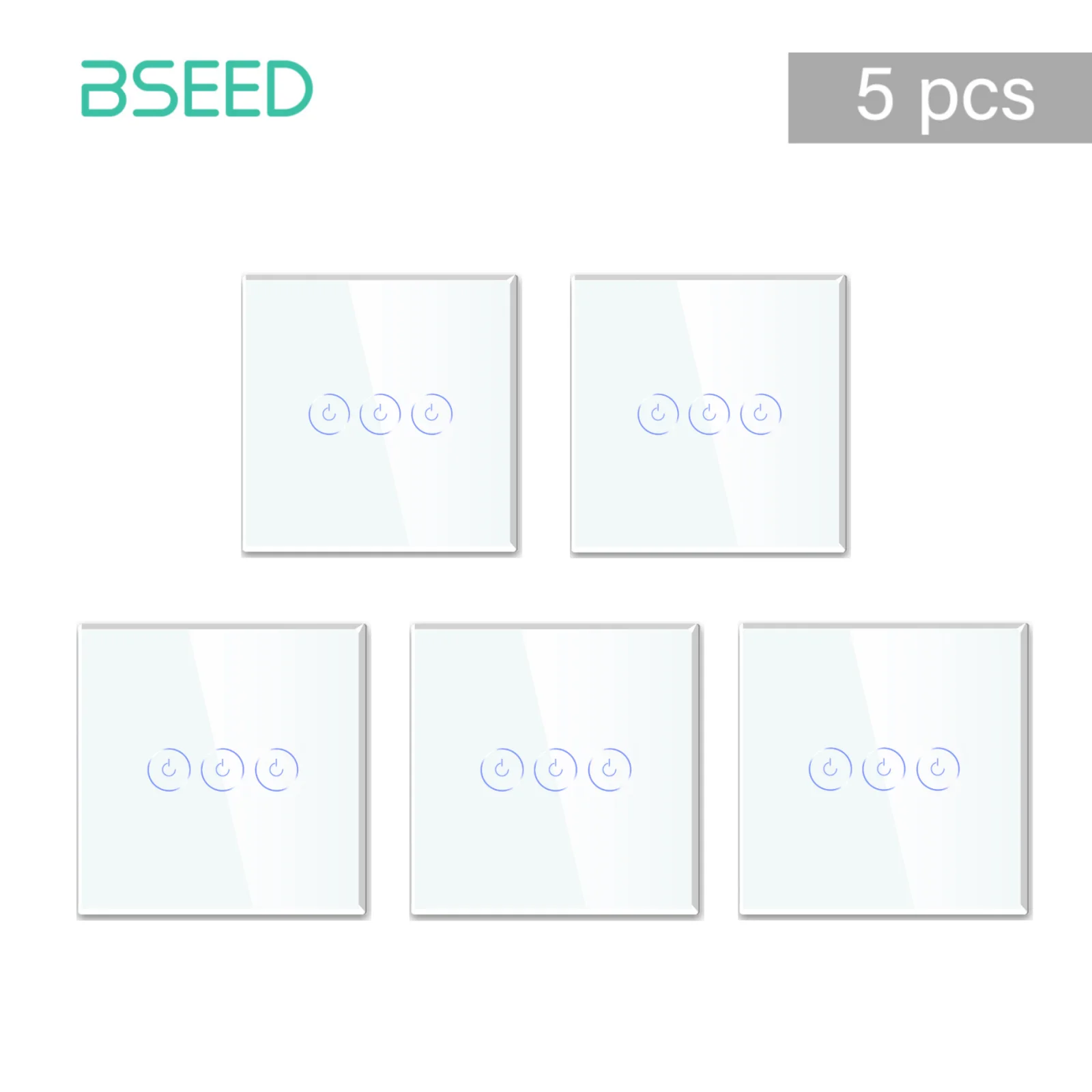 BSEED WIFI Smart Light Switch Tuya Smart Life 1/2/3 Gang APP Multi-Control Trap Schakelaar Met Neutraal Blauw Achtergrondverlichting Glazen Paneel