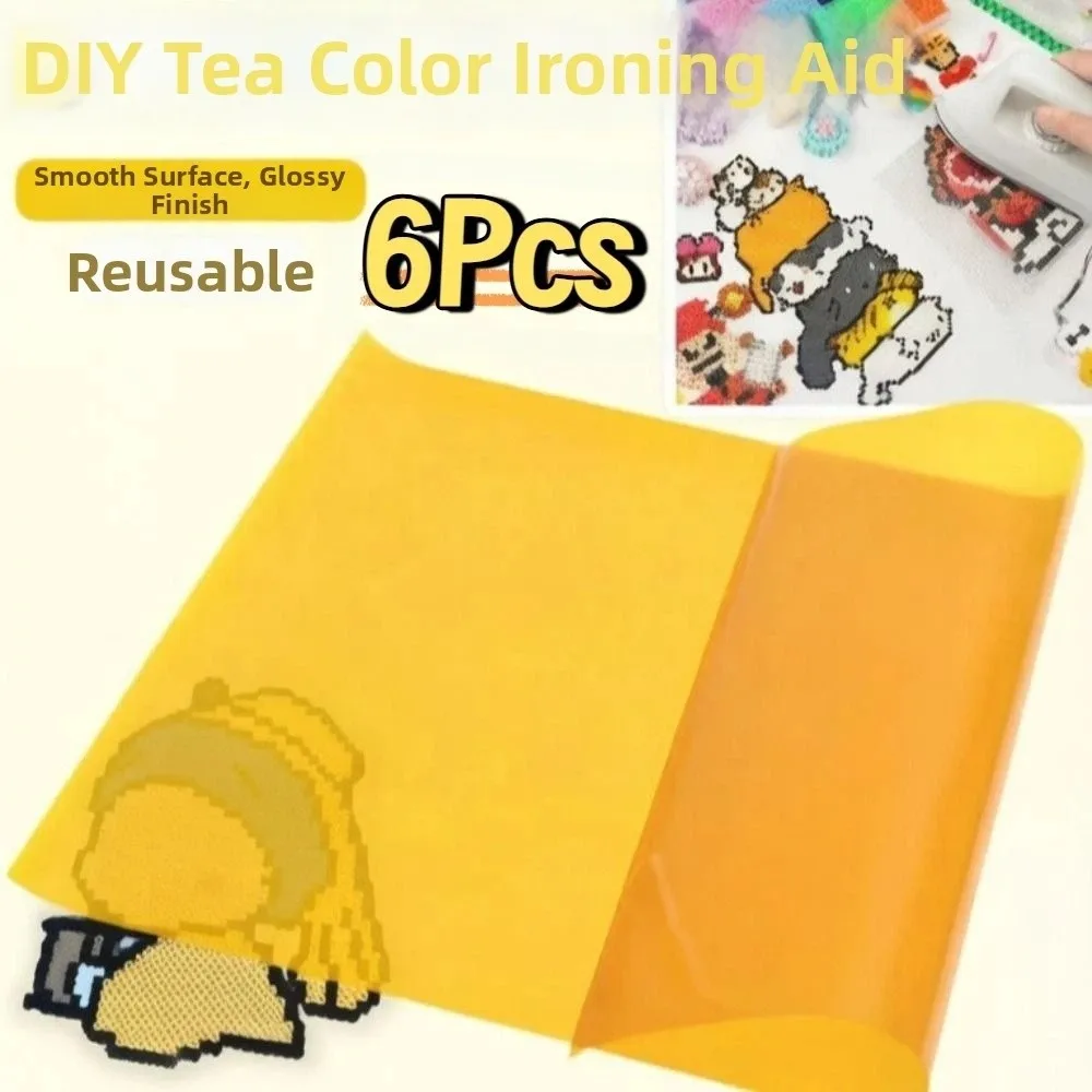 

6Pcs DIY Melting Beads Baking Cloth Visible Reusable Heat Resistant Ironing Sheets Heatproof Tawny Heat Press Paper