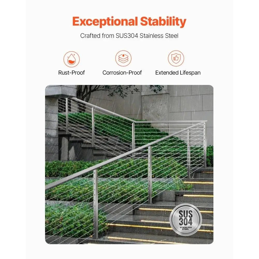 Stainless Steel Stair Railing Post 42 Inch with Pre-Drilled 30 Degree Angled Holes Horizontal and Curved Bracket Silver