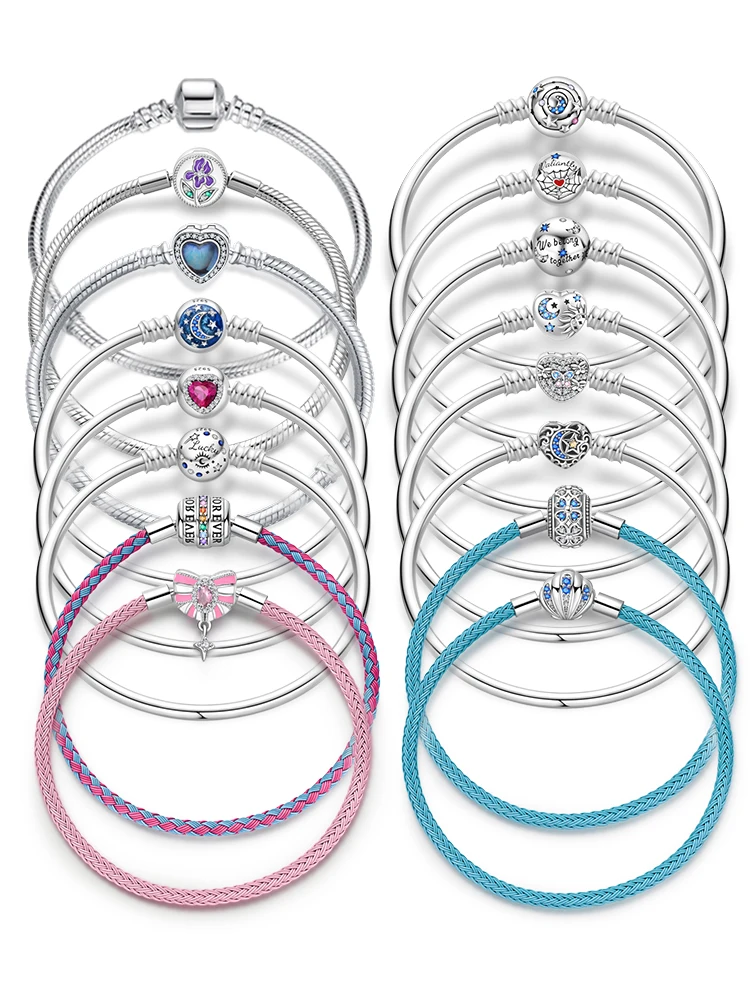 

Hot Sale 100% Sterling Silver Bracelet Fit Original Design Beads Charms DIY Jewelry Making Dazzling CZ Chain Bracelet For Women