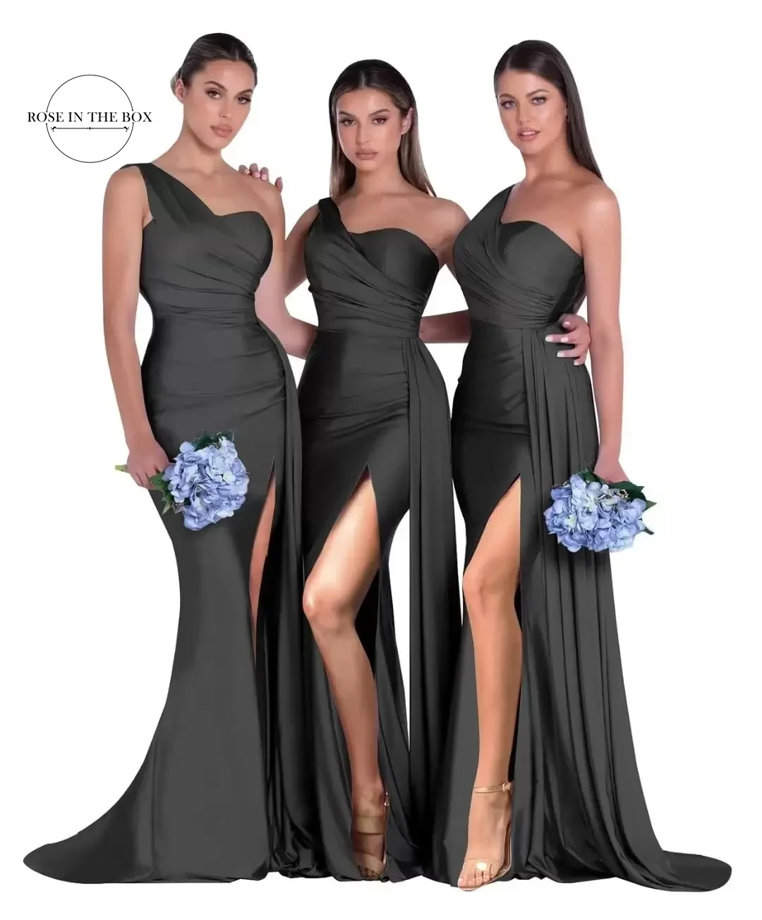 Women's One Shoulder Mermaid Satin Bridesmaid Dresses with Slit 2023 Elegant Pleated Long Formal Evening Prom Party Gowns