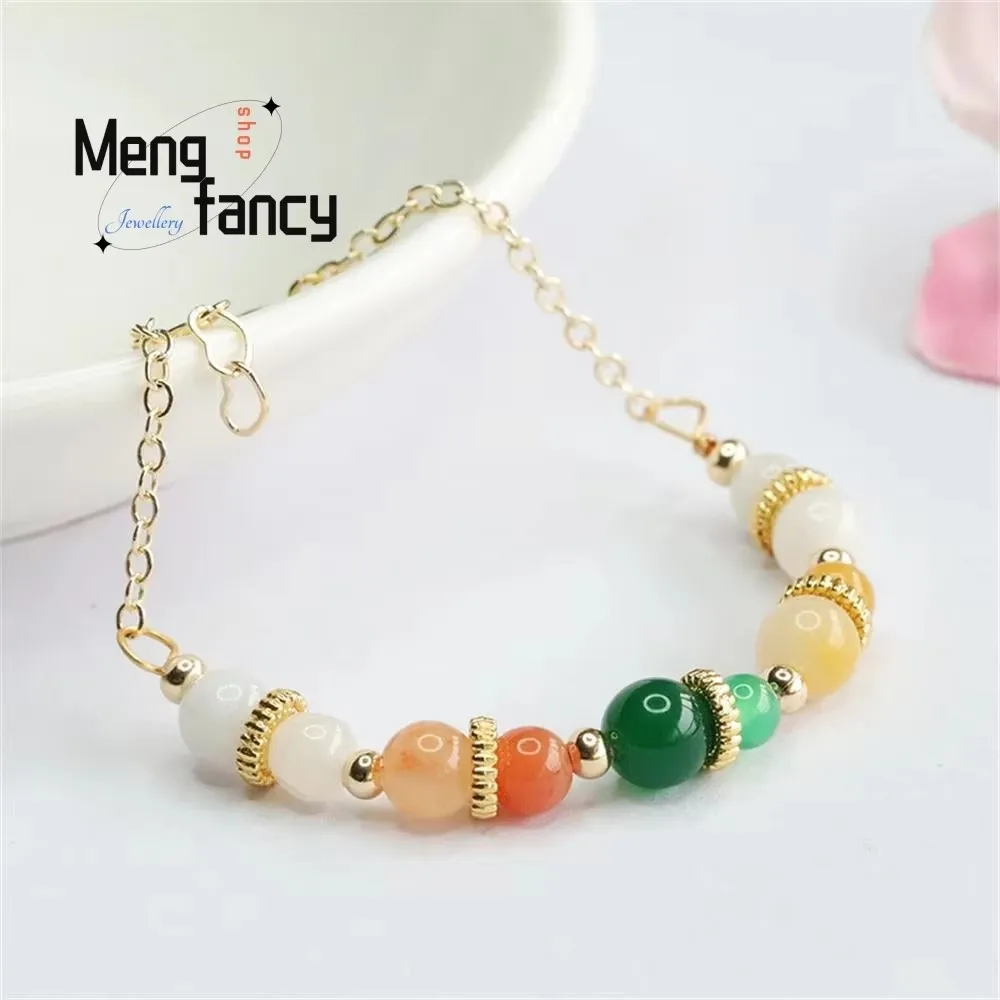 

Natural Myanmar A-goods Jadeite Multi-coloured Green Chalcedony Jade String Exquisite Elegant Simple High-grade Fashion Bracelet