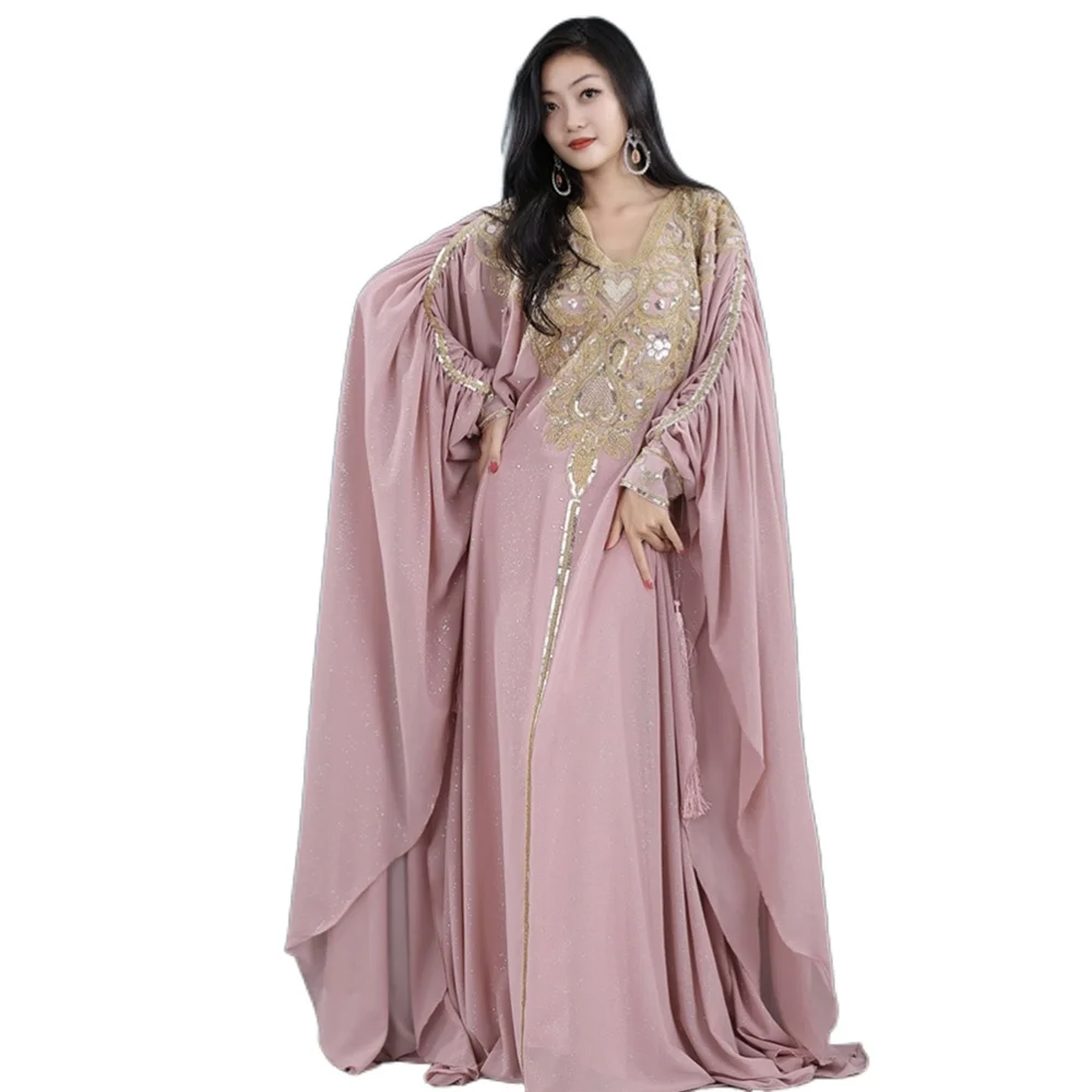costume-de-danse-du-golfe-khaleeji-pour-femmes-robe-kaftan-brodee-d'or-robe-sirene-sans-manches-tenue-de-spectacle-de-danse-du-ventre