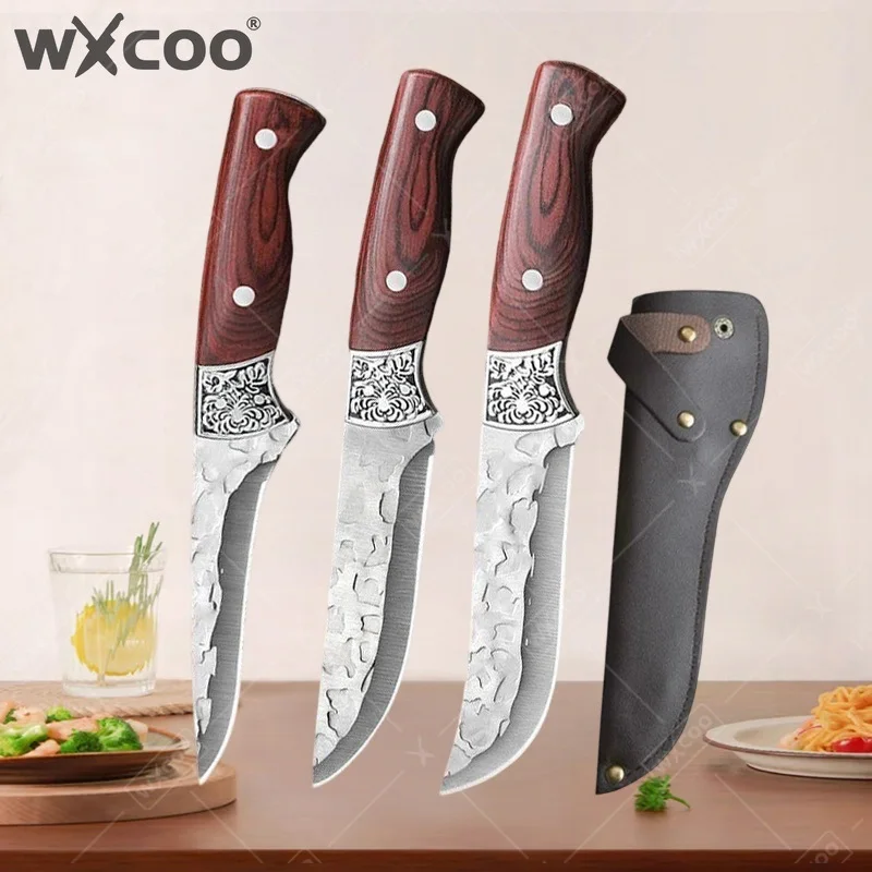 WXCOO 1~3pcs Hand Forged Butcher Knife Set Professional Meat Cleaver Multifunctional Boning Knife Chef Kitchen Knife Supplies