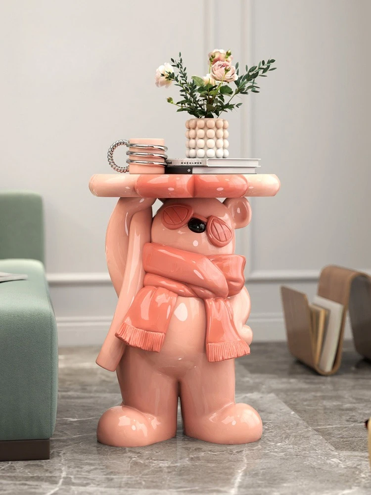 Home Decor Bear Statue Side Table Floor Decor Living Room Tea Table Creative Animal Sculpture Art Storage Rack Housewarming Gift