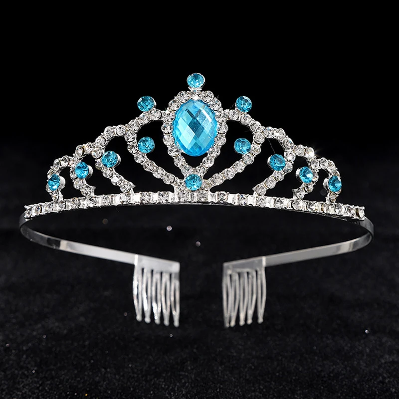 sky blue luxury crystal princess tiara headband bridal crown with comb for girls wedding hair jewelry accessories