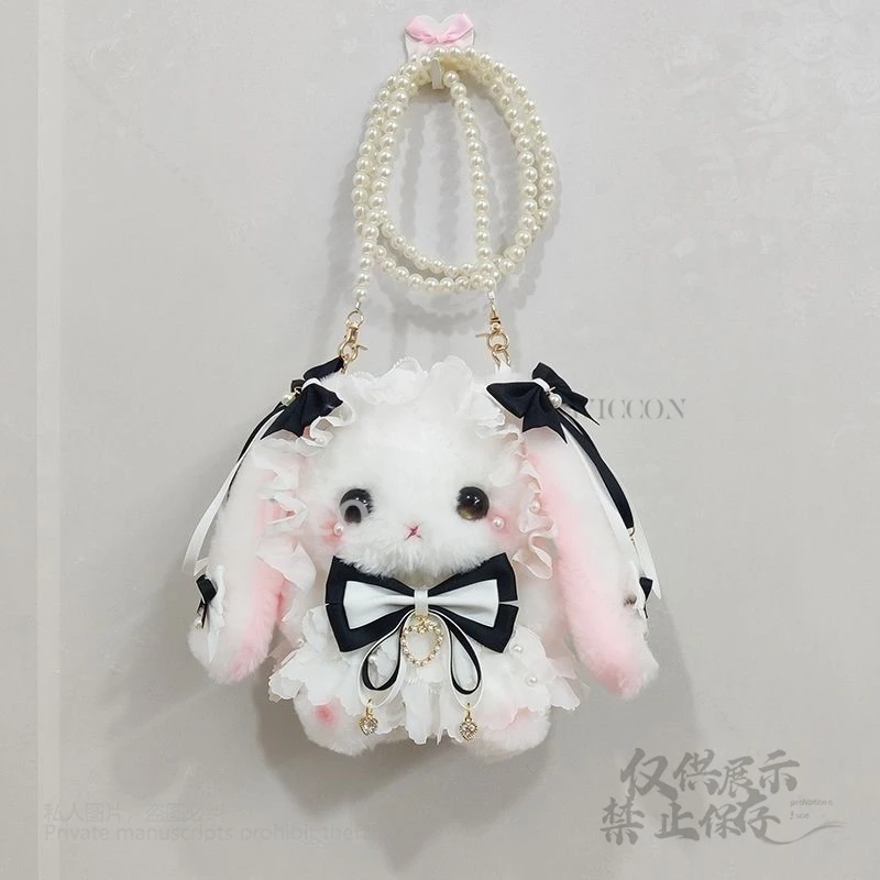 Оригинальная сумка через плечо в стиле Лолиты Kawaii Rabbit для подарка на день рождения, изысканная кукла Лолита с жемчугом, сумка с кроликом на цепочке 1,1 см, ремень, 2 стиля