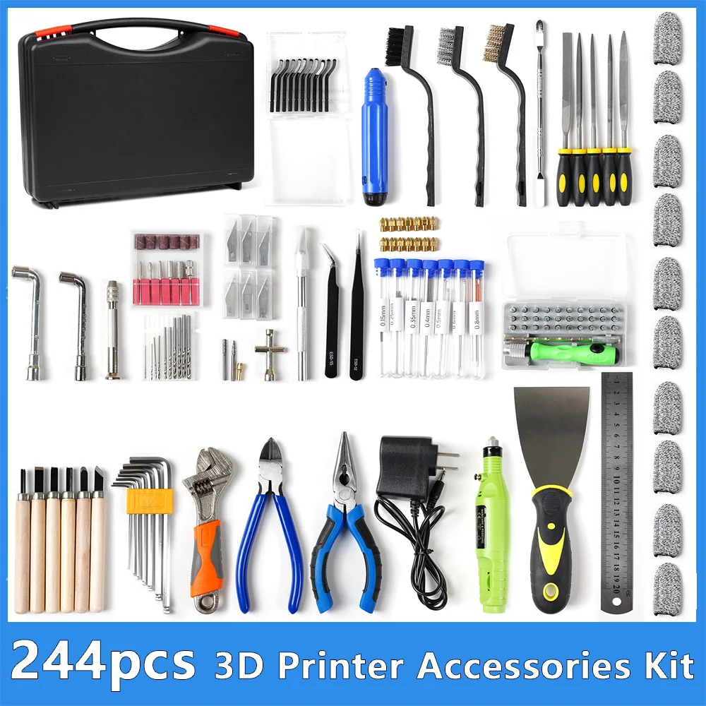 

244pcs 3D Printer Accessories Kit DIY Complete Parts Cutting Pliers MK8 Nozzle Trimming Knife Scraper Cleaning Needles