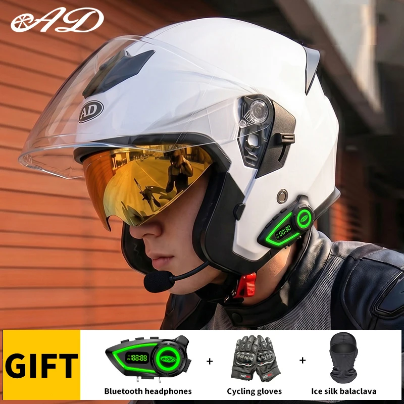 Dot Certified Motorcycle Helmet with Bluetooth Unisex Casco Motorcycle Helmets Cotton Lining Open Face Helmet Ad Factory