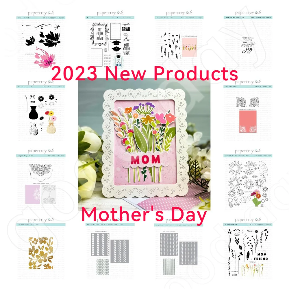 

2023 Mother's Day Flowers Cutting Dies Stamps Stencil Hot Foil Scrapbook Diary Decoration Embossing Template Diy Card Handmade