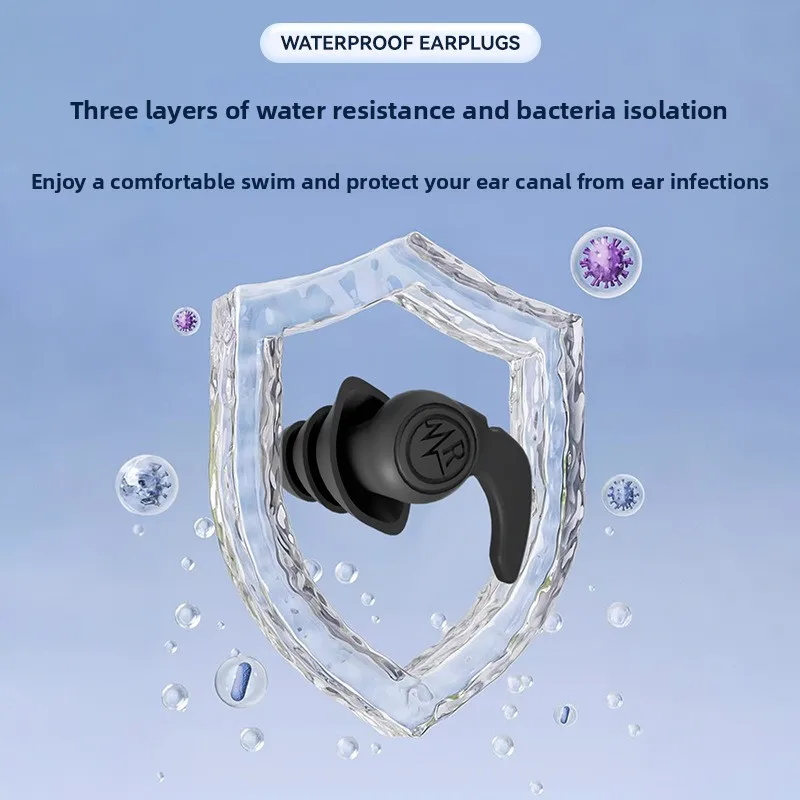 New Professional Swimming Earplugs With Rope Anti Lost Waterproof Spiral Silicone Earplugs Swimming Anti Choking Diving Set