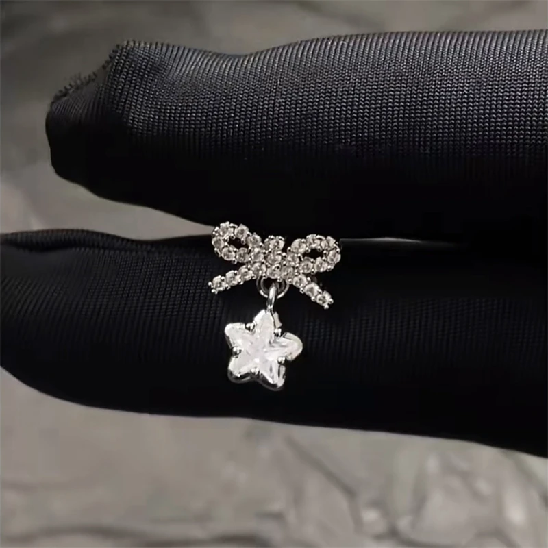 1PCS Bowknot Zircon Silver Color Star Pendant Stainless Steel Ear Bone Cute Earring for Women Cochlea Accessories Puncture