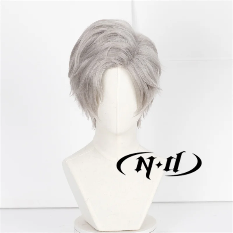 ND Sylus Game Love and Deepspace Cosplay Short Grey Hair Wigs Heat Resistant Kanekalon Synthetic Hair for Game Halloween Theme